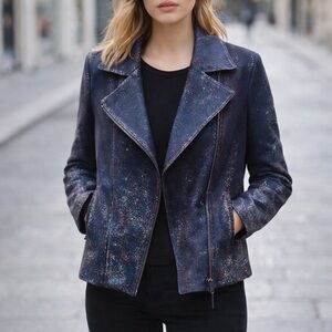 Uterque Shimmering Navy Women's Jacket. Medium. Excellent Condition. Metallic